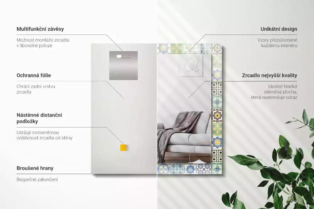 Rechthoekige spiegel met decoratie Kleurrijke tegelpatronen