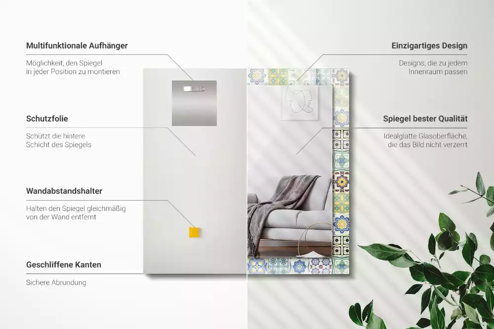 Rechthoekige spiegel met decoratie Kleurrijke tegelpatronen