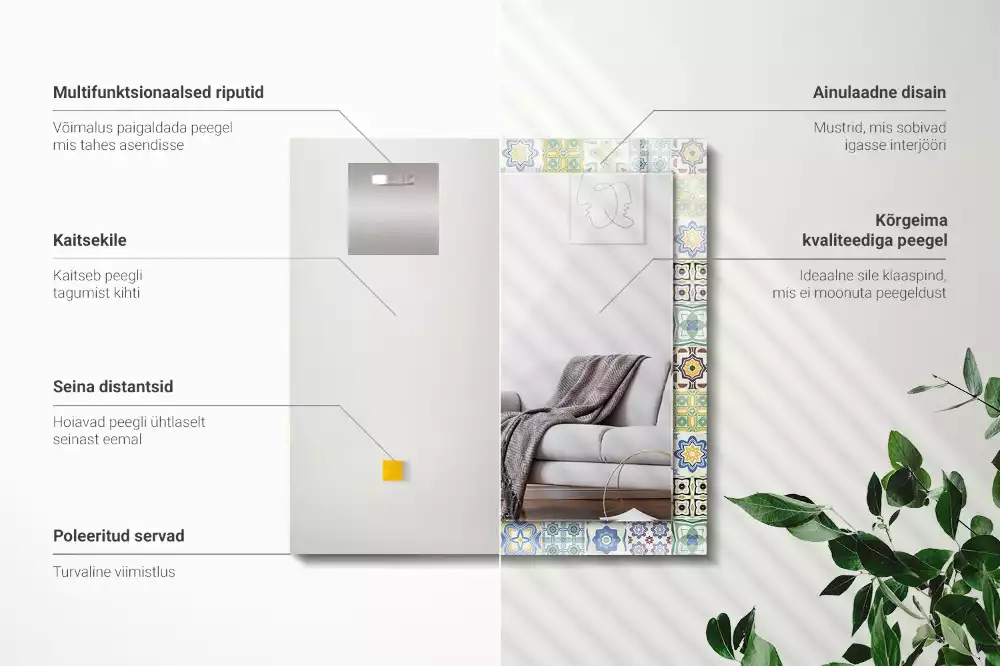 Rechthoekige spiegel met decoratie Kleurrijke tegelpatronen