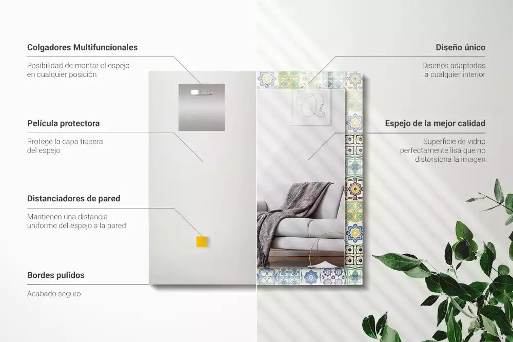 Rechthoekige spiegel met decoratie Kleurrijke tegelpatronen