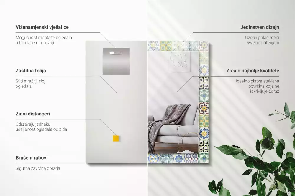 Rechthoekige spiegel met decoratie Kleurrijke tegelpatronen