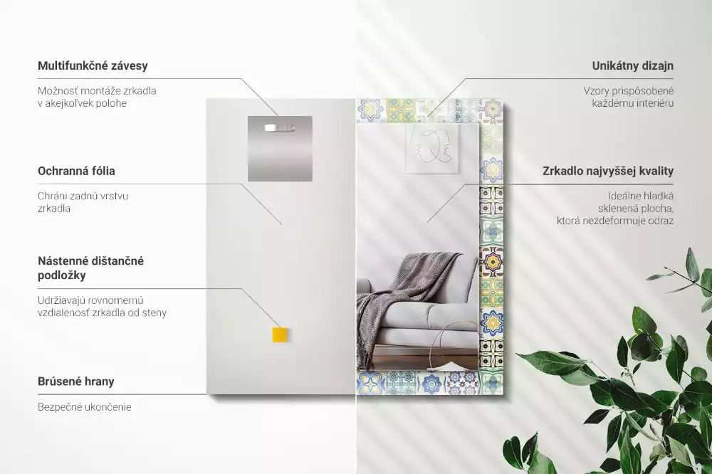 Rechthoekige spiegel met decoratie Kleurrijke tegelpatronen