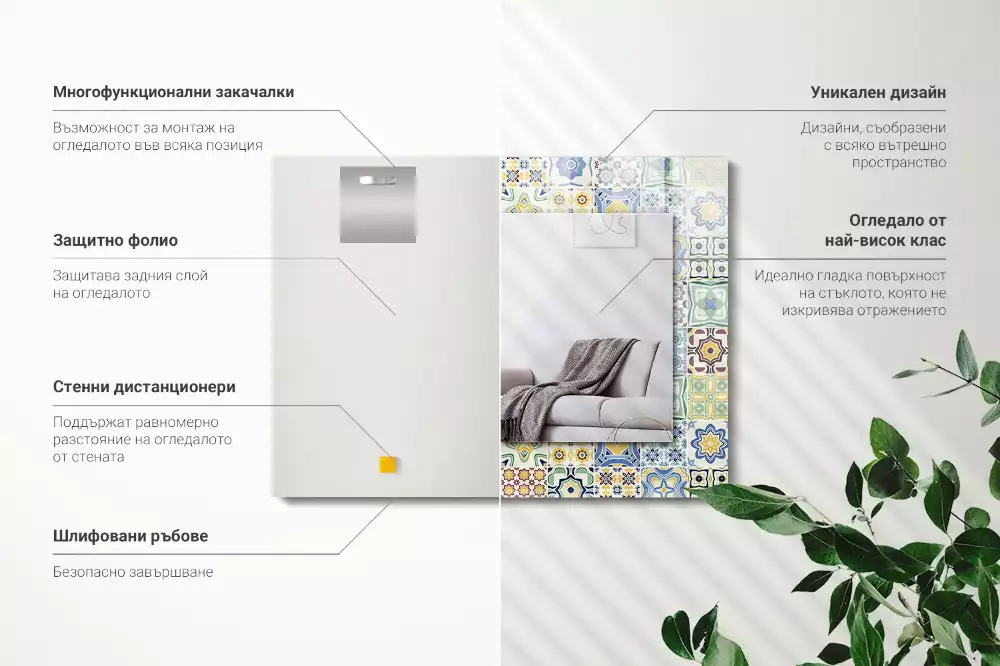 Rechthoekige spiegel met decoratie Kleurrijke tegelpatronen