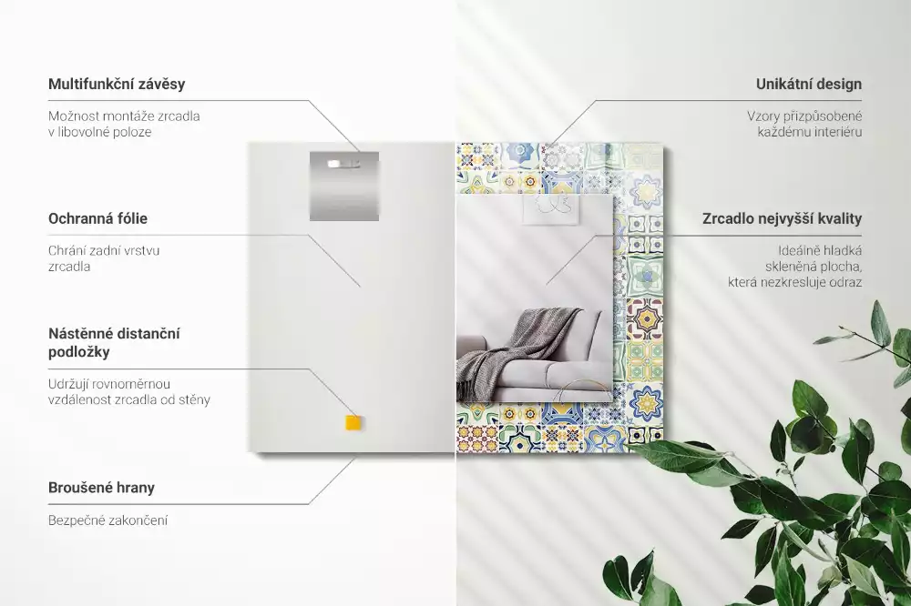 Rechthoekige spiegel met decoratie Kleurrijke tegelpatronen