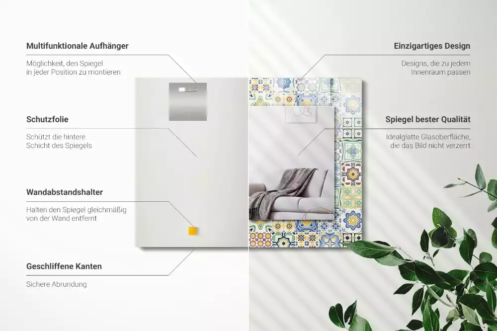 Rechthoekige spiegel met decoratie Kleurrijke tegelpatronen