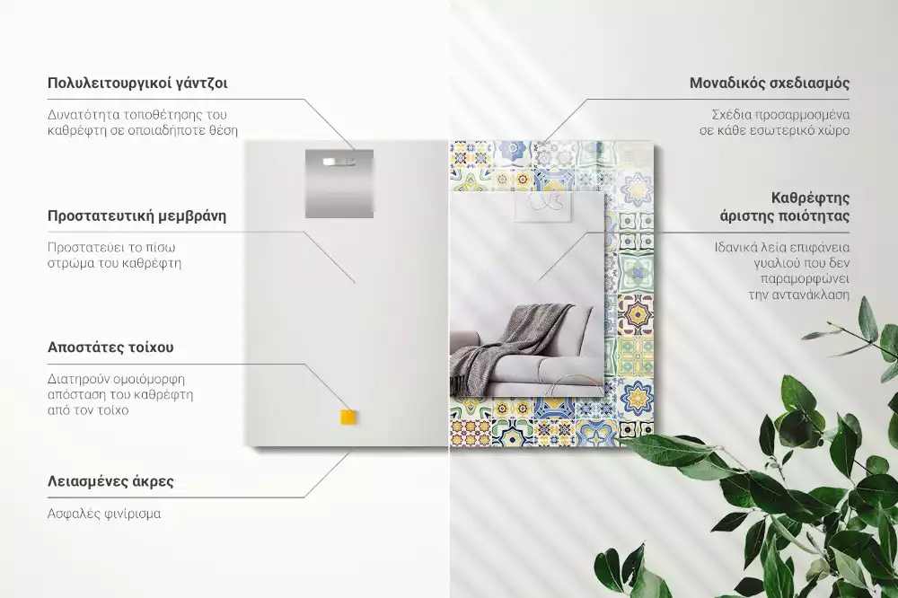 Rechthoekige spiegel met decoratie Kleurrijke tegelpatronen