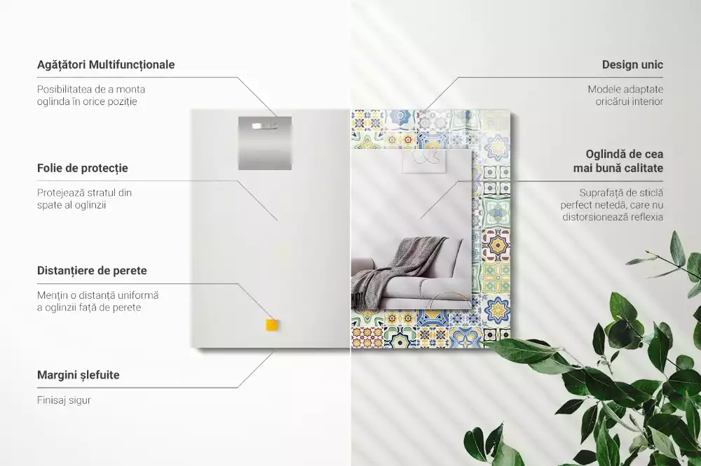 Rechthoekige spiegel met decoratie Kleurrijke tegelpatronen