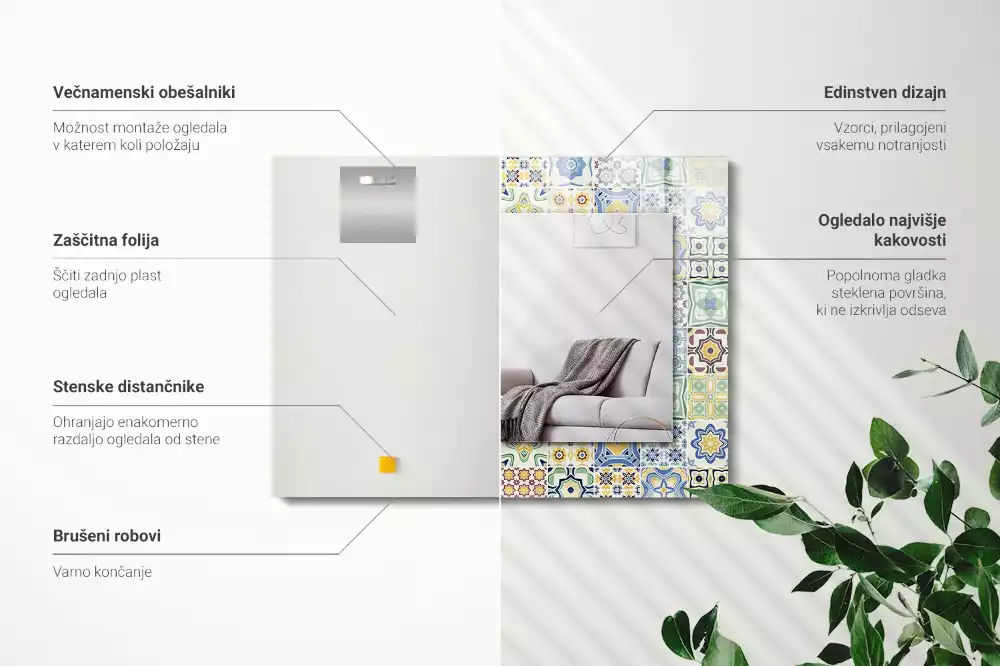 Rechthoekige spiegel met decoratie Kleurrijke tegelpatronen