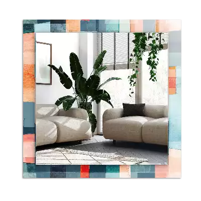 Rechthoekige spiegel lijst met print Kleurrijke abstracte rechthoeken