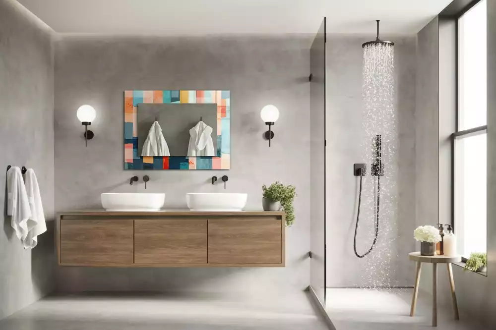 Rechthoekige spiegel lijst met print Kleurrijke abstracte rechthoeken