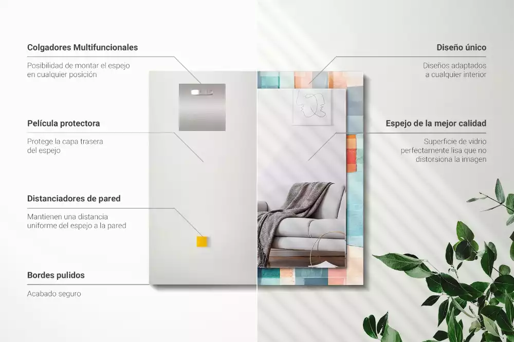 Rechthoekige spiegel lijst met print Kleurrijke abstracte rechthoeken