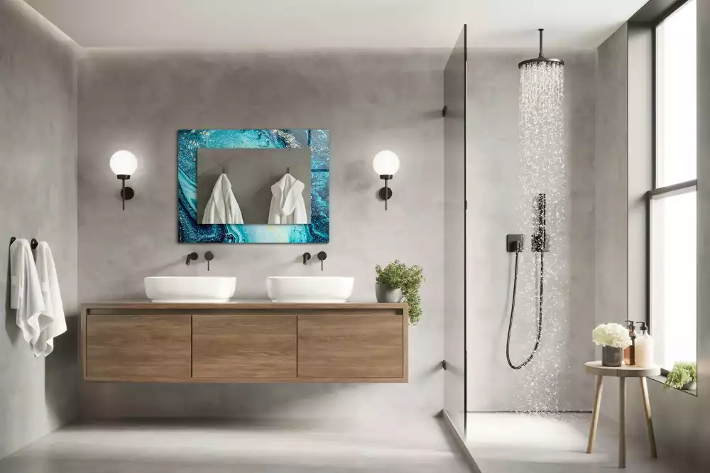 Bedrukte rechthoekige spiegel Abstracte blauwe kunst