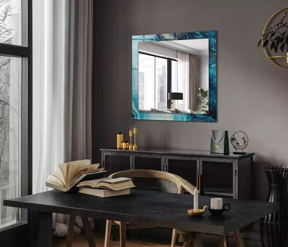 Bedrukte rechthoekige spiegel Abstracte blauwe kunst