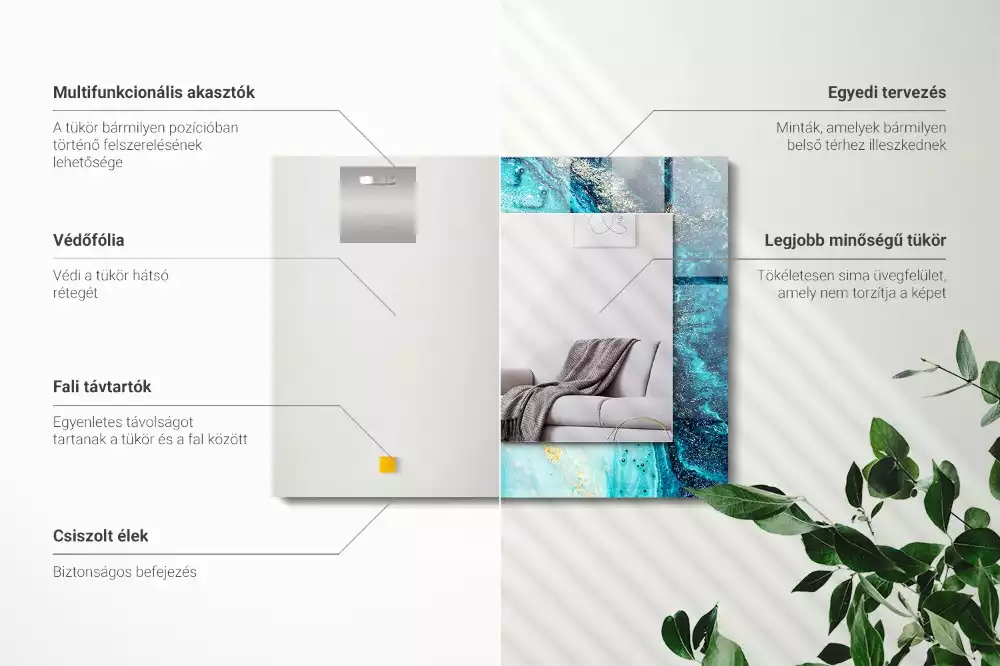 Bedrukte rechthoekige spiegel Abstracte blauwe kunst