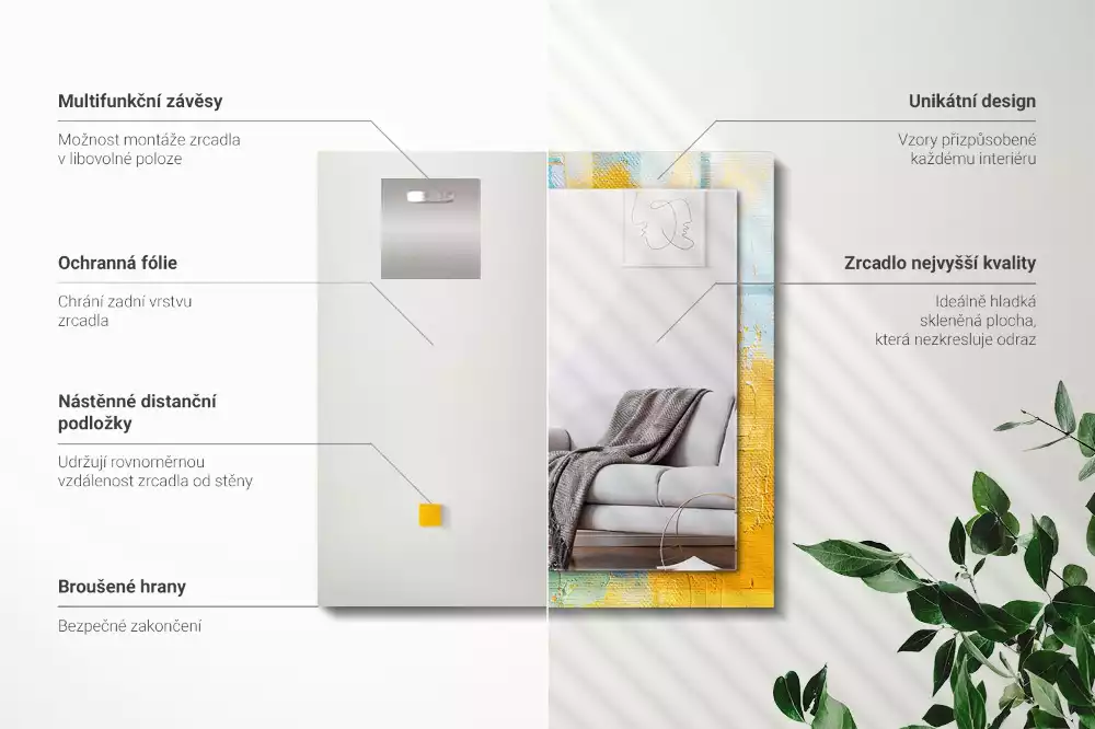 Rechthoekige spiegel met bedrukte lijst Abstract olieverfschilderij