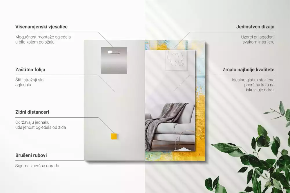 Rechthoekige spiegel met bedrukte lijst Abstract olieverfschilderij