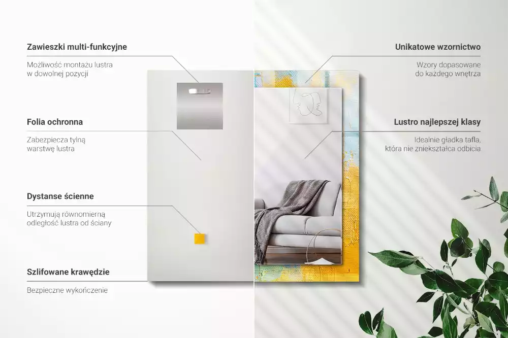 Rechthoekige spiegel met bedrukte lijst Abstract olieverfschilderij