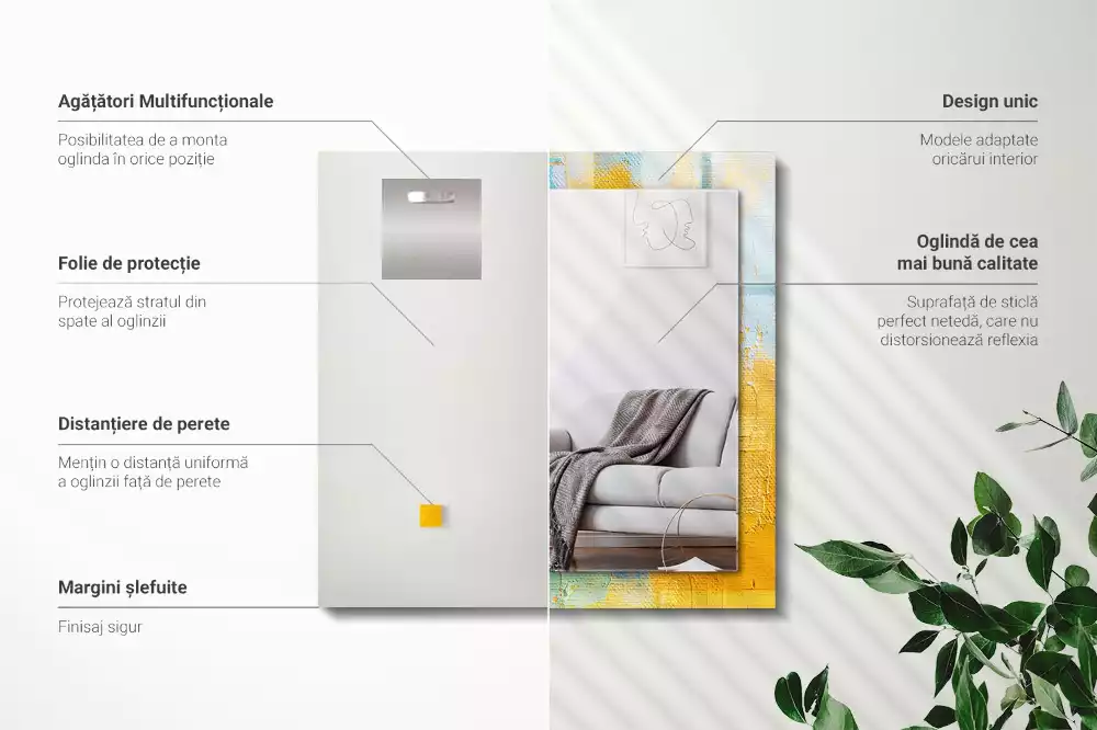 Rechthoekige spiegel met bedrukte lijst Abstract olieverfschilderij