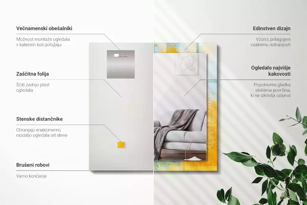 Rechthoekige spiegel met bedrukte lijst Abstract olieverfschilderij