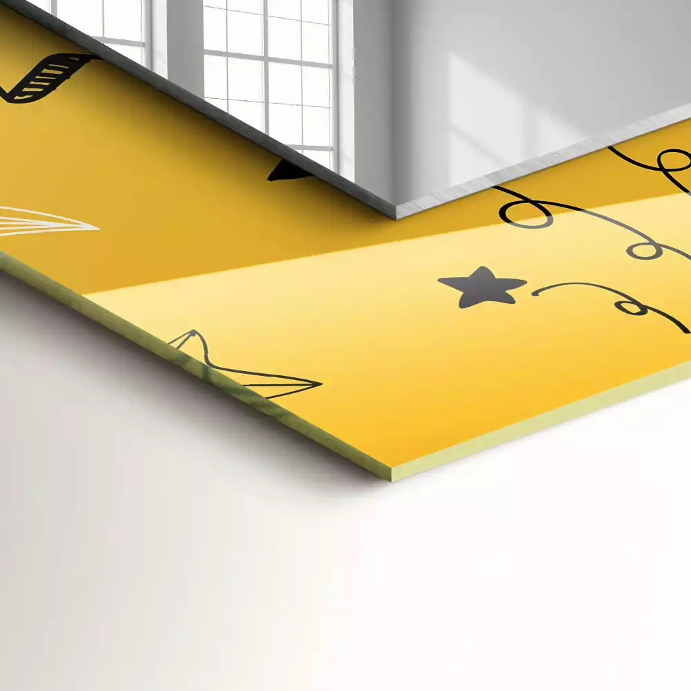 Rechthoekige spiegel lijst met print Tekeningen van verschillende sterren