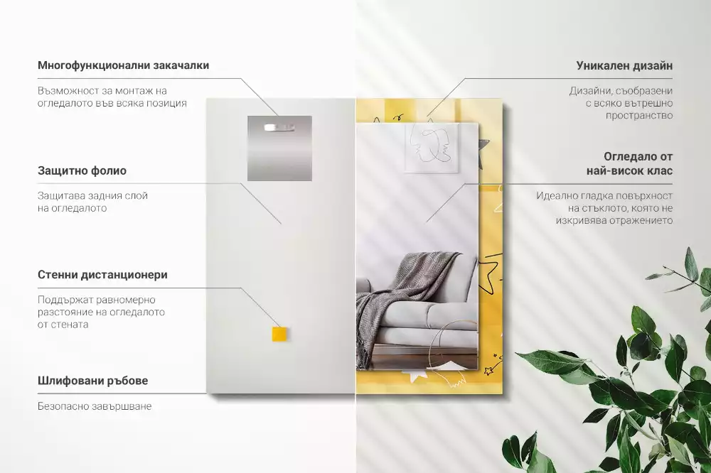 Rechthoekige spiegel lijst met print Tekeningen van verschillende sterren