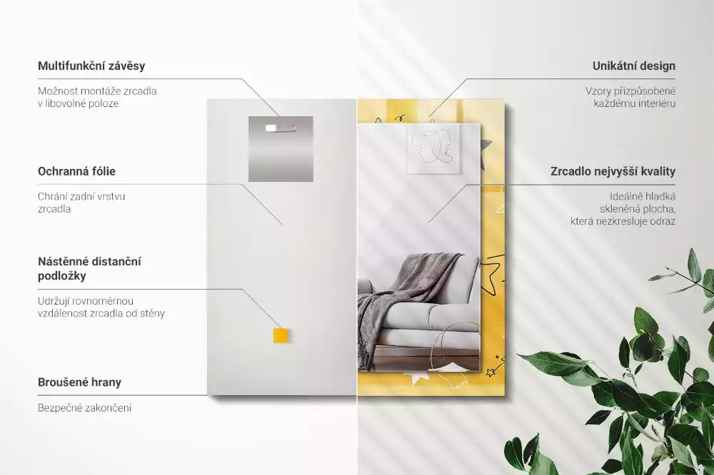 Rechthoekige spiegel lijst met print Tekeningen van verschillende sterren