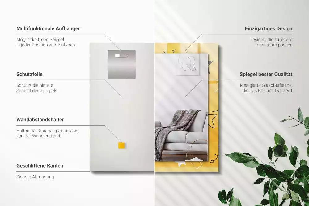 Rechthoekige spiegel lijst met print Tekeningen van verschillende sterren