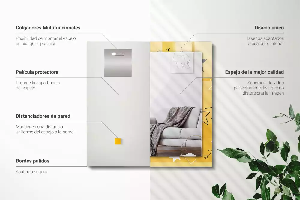 Rechthoekige spiegel lijst met print Tekeningen van verschillende sterren