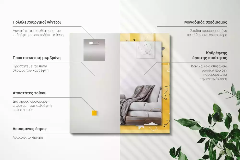 Rechthoekige spiegel lijst met print Tekeningen van verschillende sterren