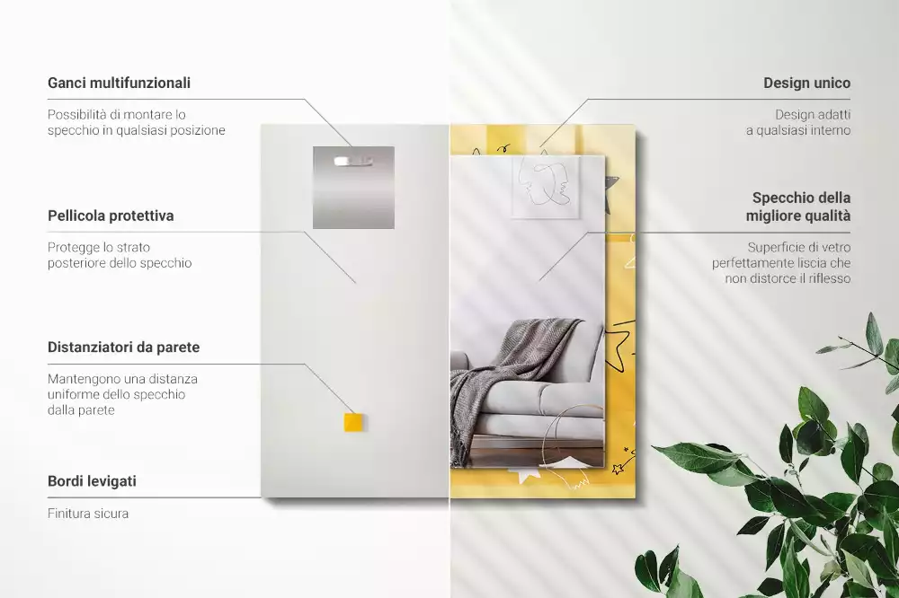 Rechthoekige spiegel lijst met print Tekeningen van verschillende sterren