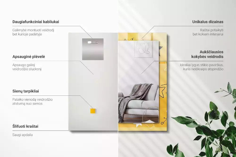 Rechthoekige spiegel lijst met print Tekeningen van verschillende sterren