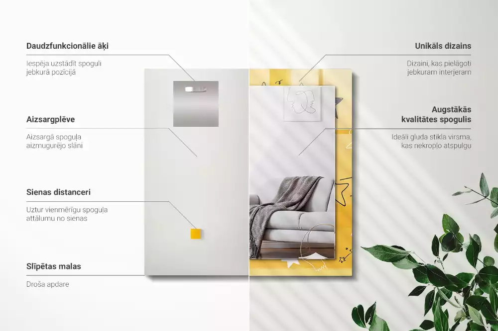 Rechthoekige spiegel lijst met print Tekeningen van verschillende sterren