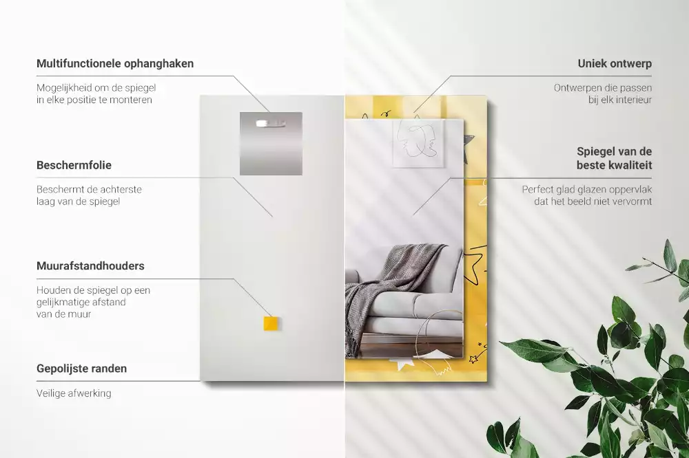 Rechthoekige spiegel lijst met print Tekeningen van verschillende sterren