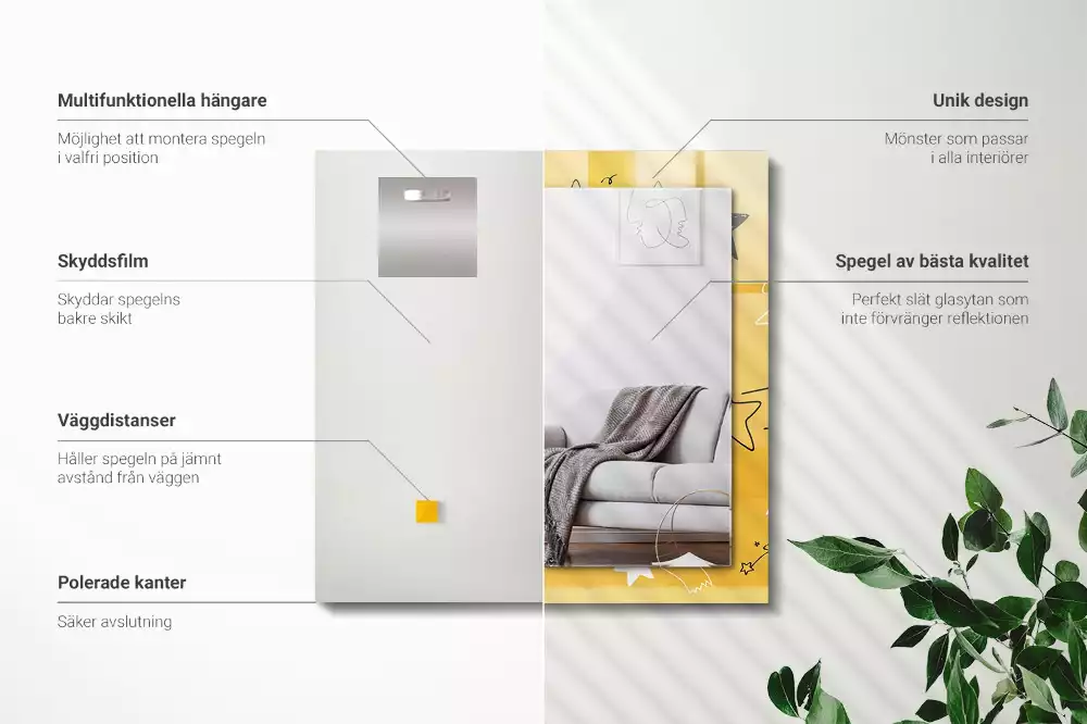 Rechthoekige spiegel lijst met print Tekeningen van verschillende sterren