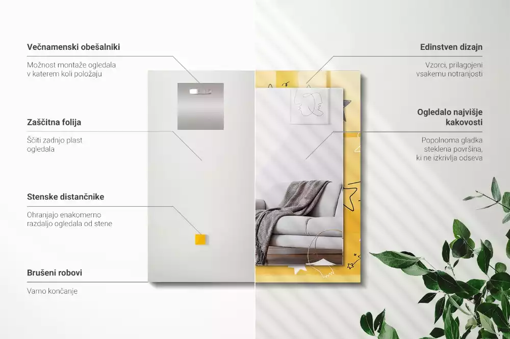 Rechthoekige spiegel lijst met print Tekeningen van verschillende sterren