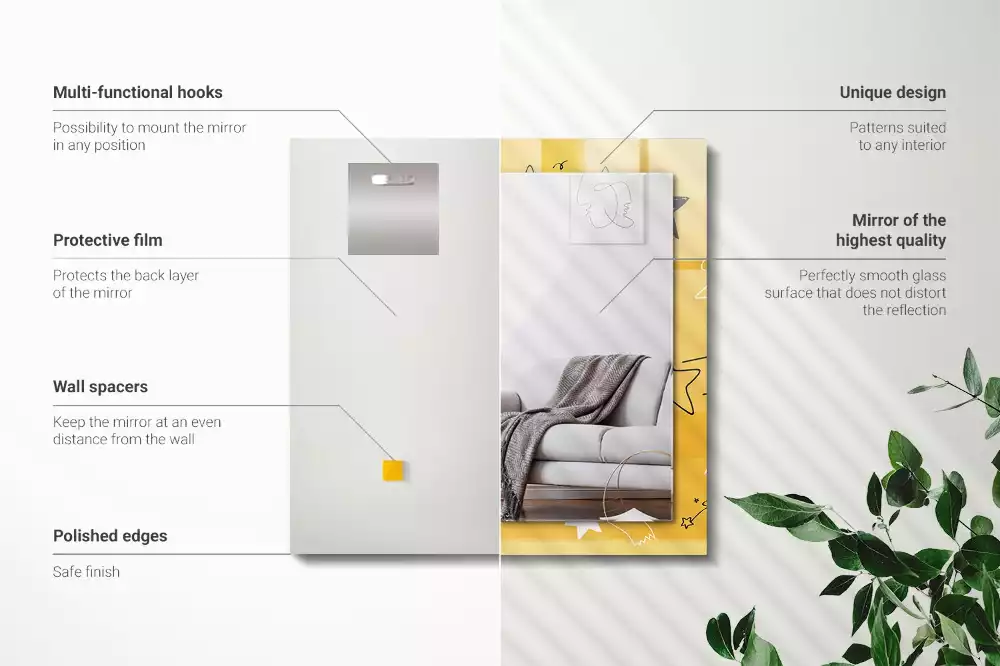 Rechthoekige spiegel lijst met print Tekeningen van verschillende sterren