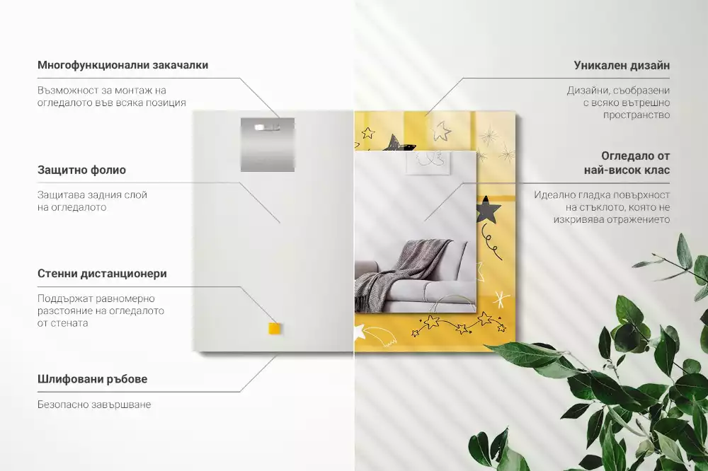 Rechthoekige spiegel lijst met print Tekeningen van verschillende sterren