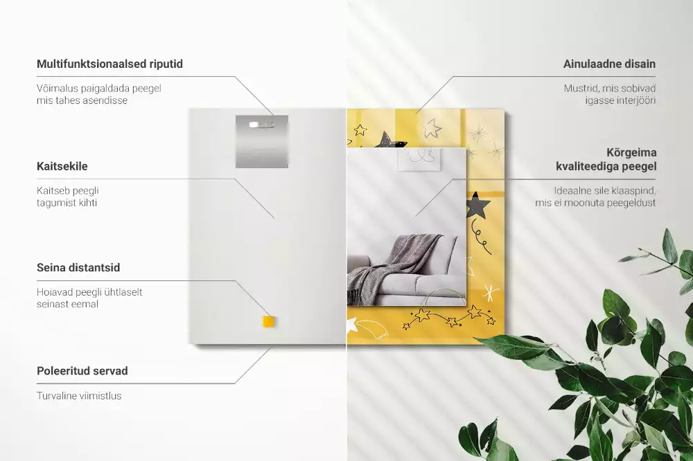 Rechthoekige spiegel lijst met print Tekeningen van verschillende sterren