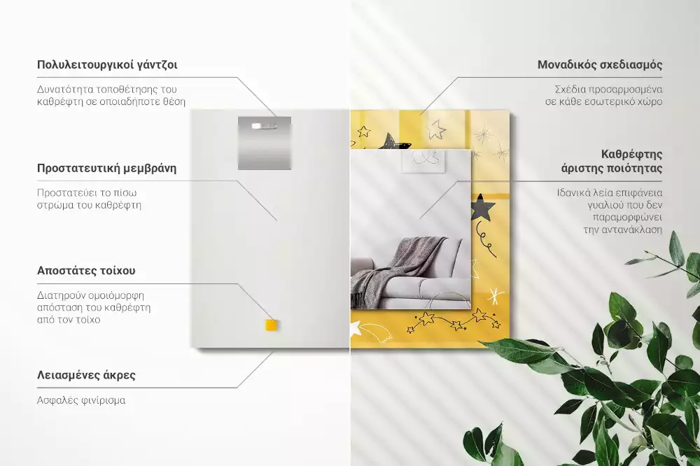 Rechthoekige spiegel lijst met print Tekeningen van verschillende sterren