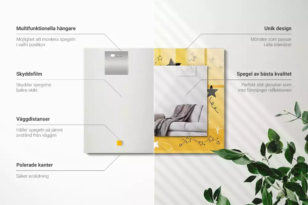 Rechthoekige spiegel lijst met print Tekeningen van verschillende sterren