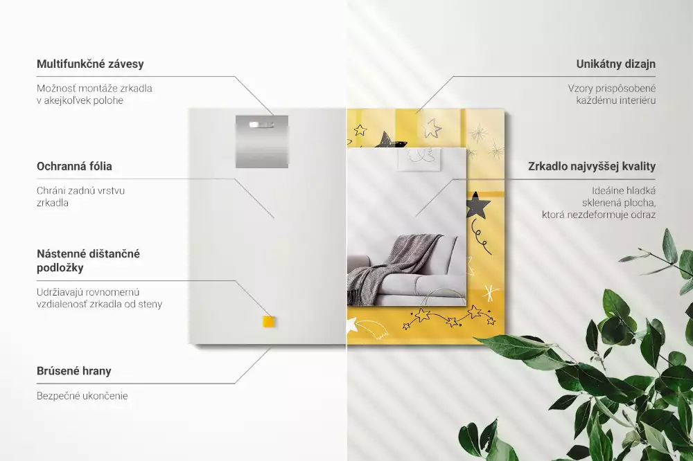 Rechthoekige spiegel lijst met print Tekeningen van verschillende sterren