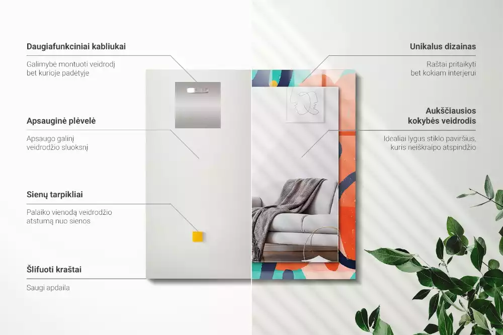 Rechthoekige spiegel met bedrukte lijst Abstracte kleurrijke afbeeldingen