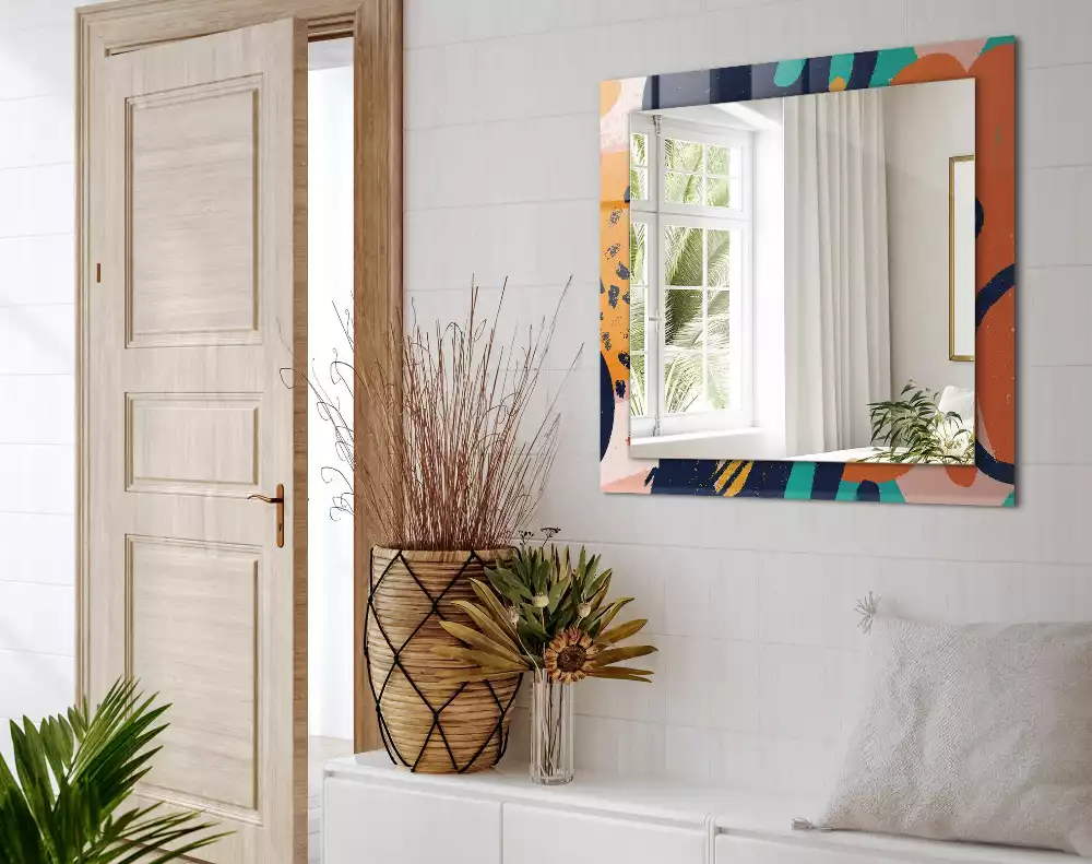 Rechthoekige spiegel met bedrukte lijst Abstracte kleurrijke afbeeldingen