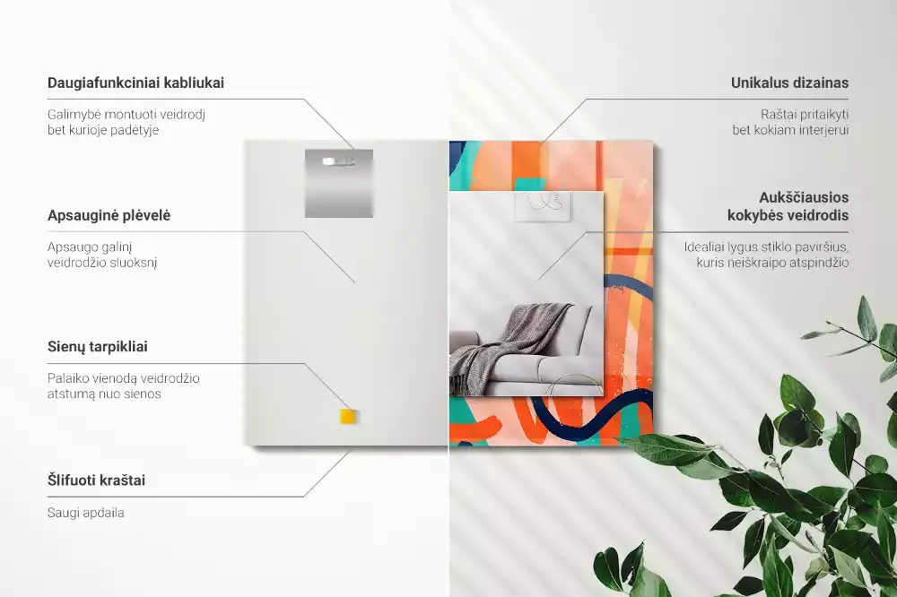 Rechthoekige spiegel met bedrukte lijst Abstracte kleurrijke afbeeldingen