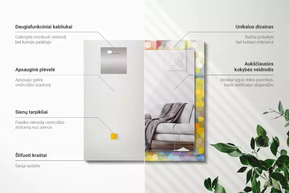 Rechthoekige spiegel met decoratie Kleurrijk abstract mozaïek