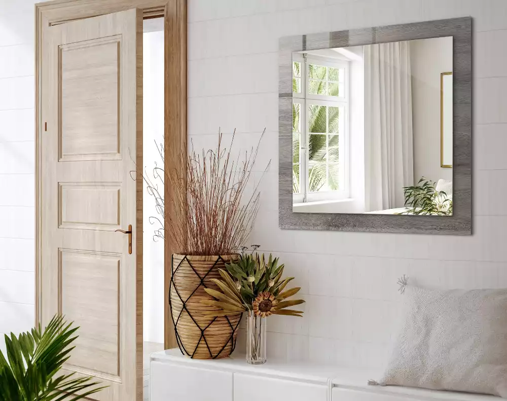 Rechthoekige spiegel lijst met print Houten plank textuur