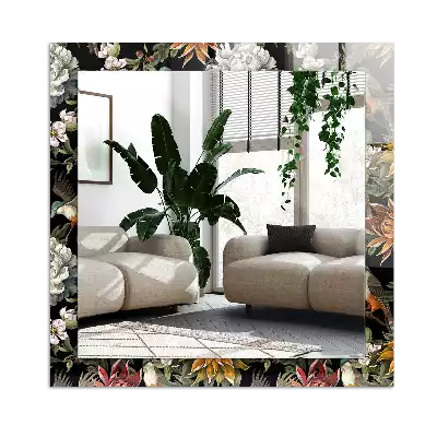 Rechthoekige spiegel met bedrukte lijst Bloemen en vogels