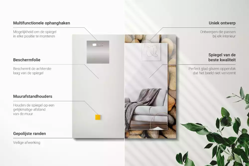 Rechthoekige spiegel met decoratie Gekleurde gladde stenen