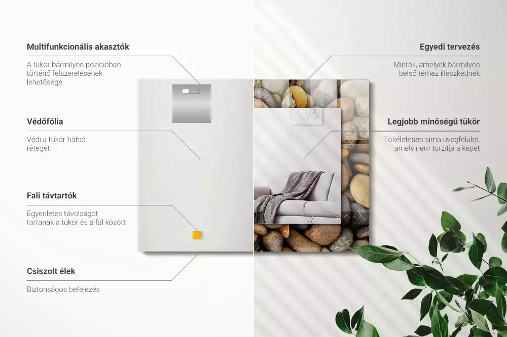 Rechthoekige spiegel met decoratie Gekleurde gladde stenen