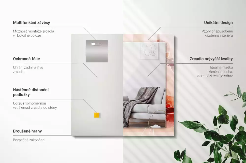 Rechthoekige spiegel lijst met print Abstracte bloemenpatronen